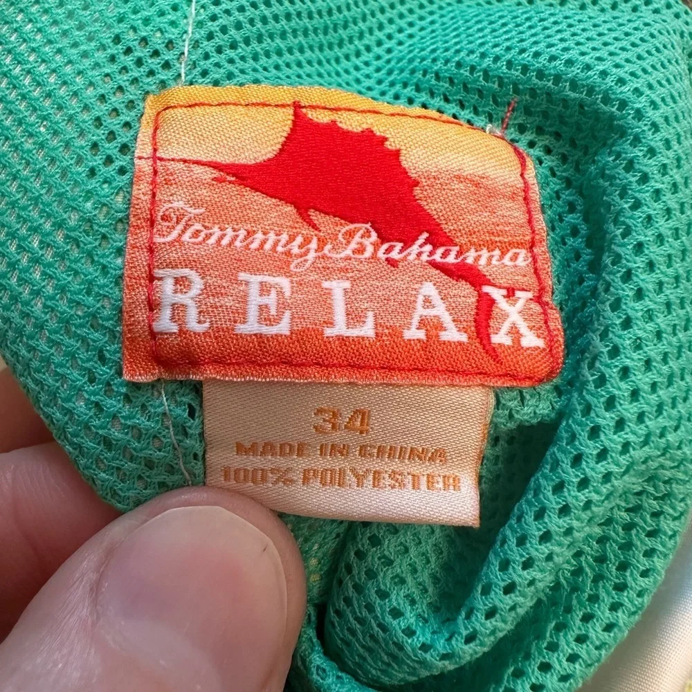 Tommy Bahama Men's 34x10 Plaid Board Shorts Trunks Cream Green Yellow‎ Black